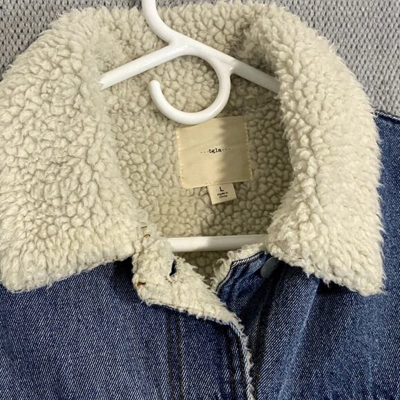 tgla Jean Denim Jacket Womens Large Blue Sherpa Lined Trucker Collar Casual - Picture 6 of 14
